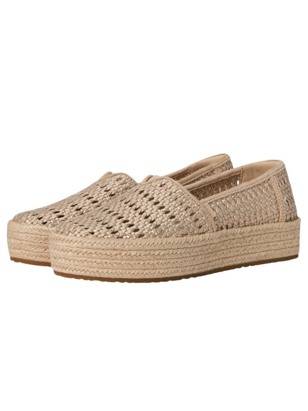 NWT Toms Platform Espadrille Woven Jute Slip-On Flats Champagne Gold 5.5M
